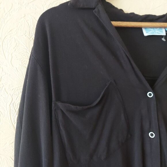 Survival Black Viscose Button Front Top Long Sleeve Sz Small - Picture 2 of 9